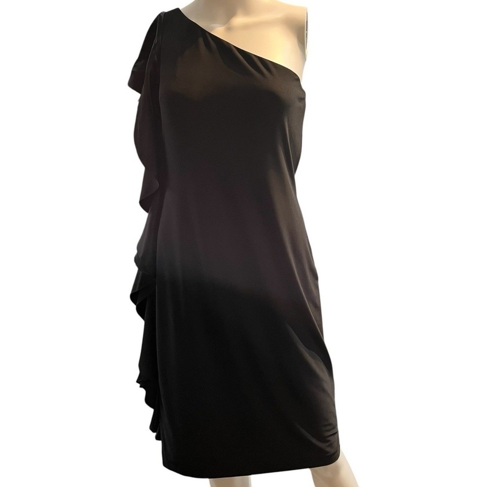 Lauren Ralph Lauren Evening‎ Dress Black One Shoulder Ruffle 8 Event Cocktail